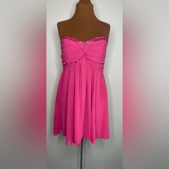 David’s Bridal Pink Strapless Beaded Mini Dress Prom Homecoming Size 14 - Picture 1 of 7